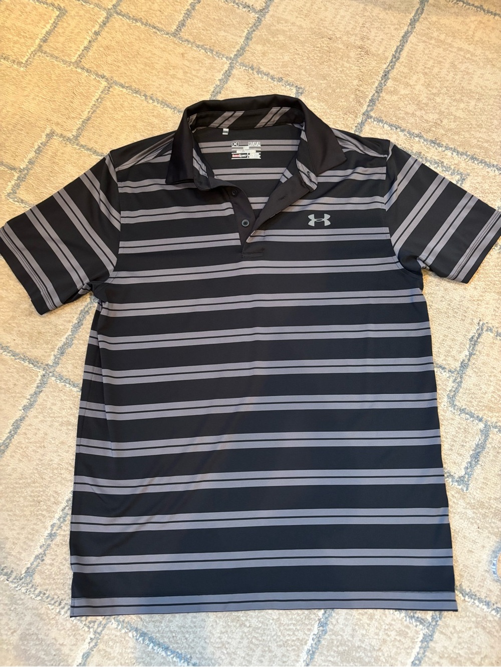 Under Armour Black and Gray Striped Performance Polo